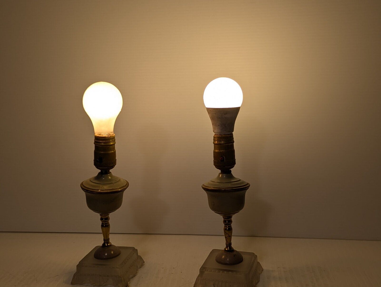 Vintage Brass Table Lamp Pair, Chaliced Shaped, Clearish Base, Ornate -Free Ship