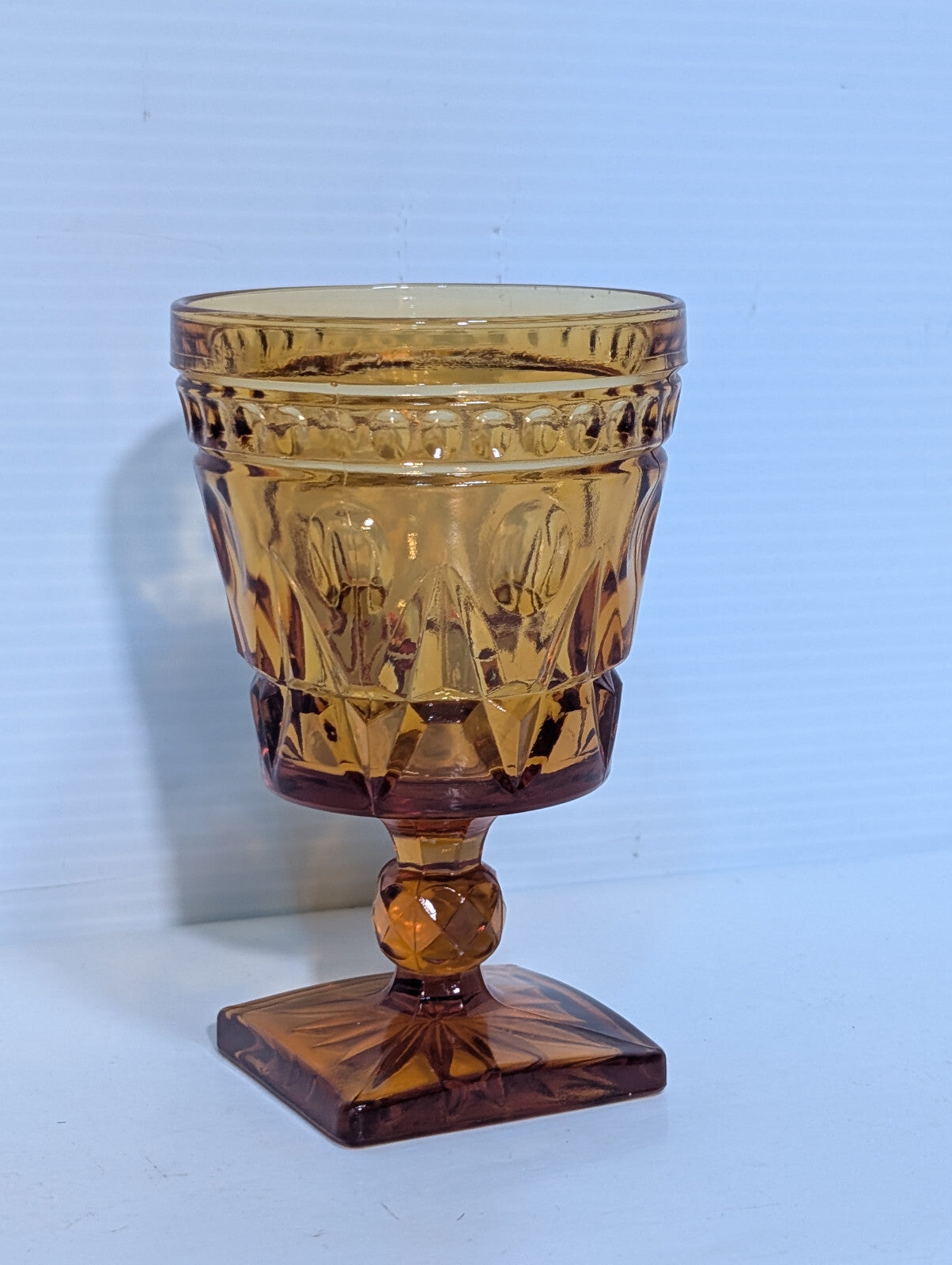Vintage Colony Park Lane Amber Indiana Glass Goblet Chalice Square Base Pedestal