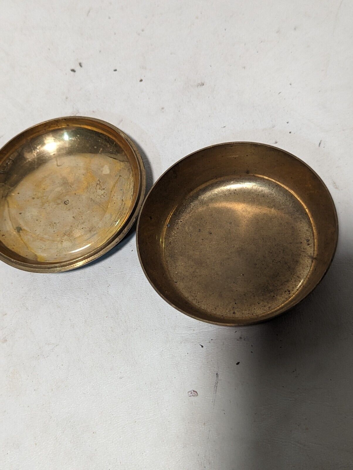 Vintage brass trinket dish with lid painted in a floral design 3" dia x 1" H