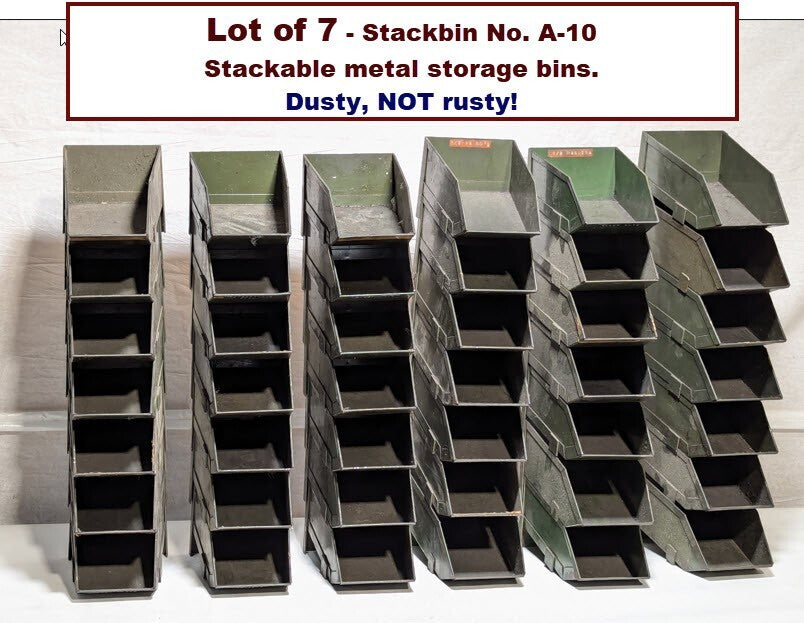 Vintage Lot of 7 Stackbin No. A-10 Stackable Industrial Storage Bins