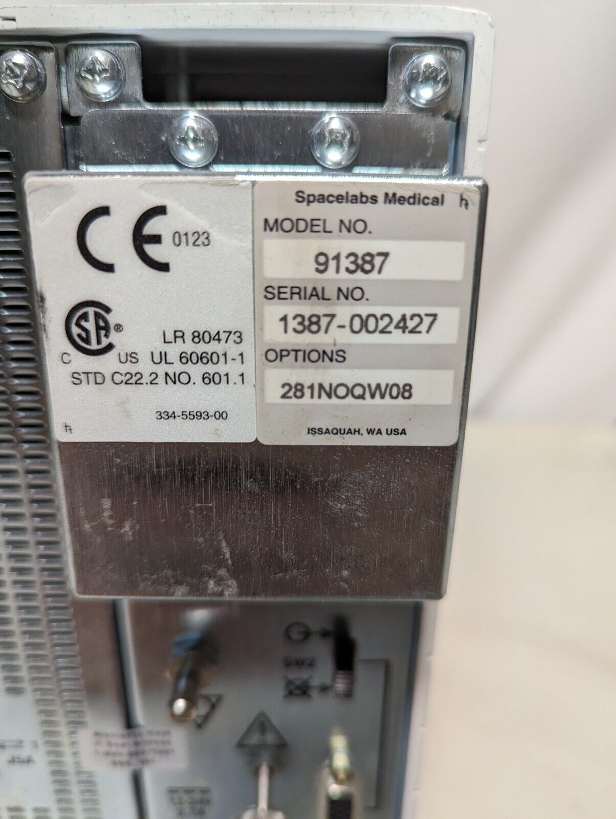 Spacelabs Medical Datex-Ohmeda 91387 module rack for patient monitors