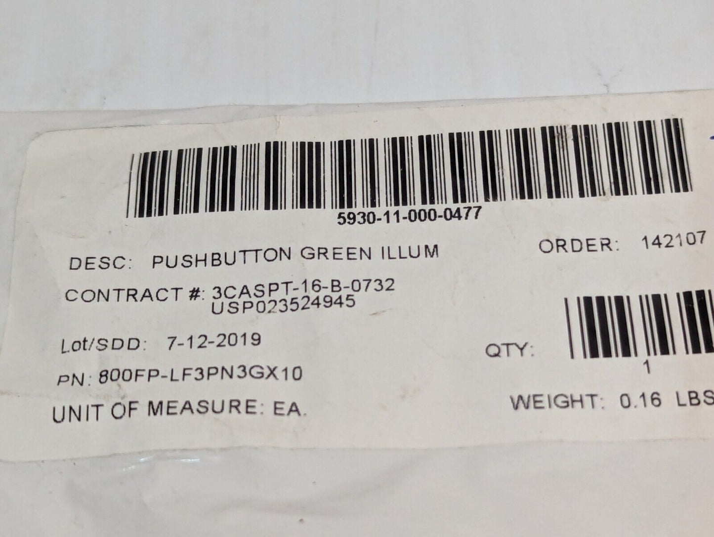 Allen Bradley Pushbutton Green Illum 800FP-LF3PN3GX10 - Free Shipping
