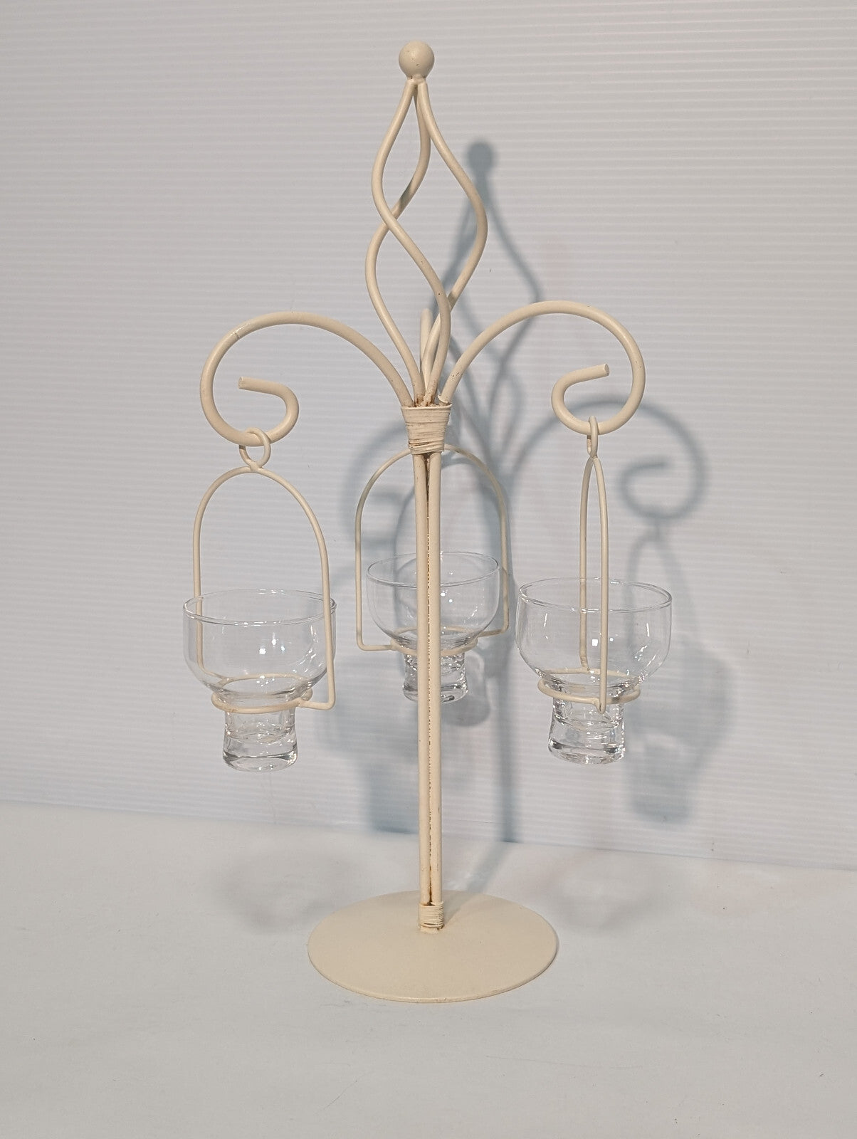 Vintage 80s White Metal Candle Holder Stand 3 Tealight Centerpiece Porch Garden