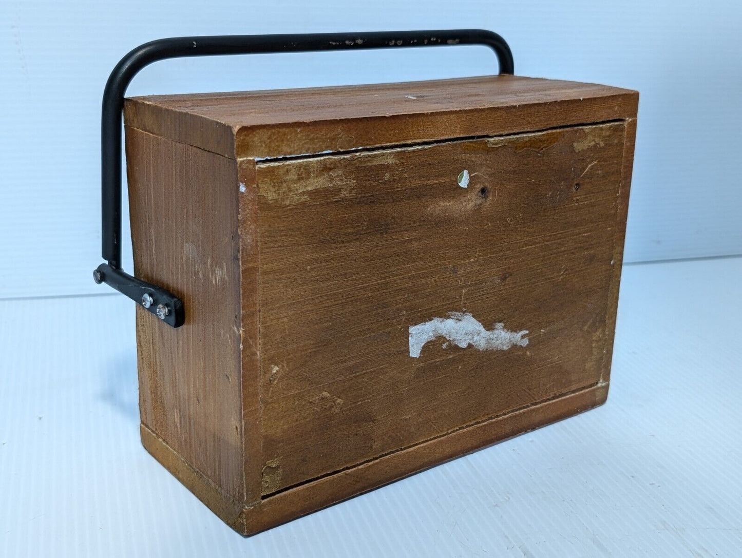 Vintage Wooden Work Mens Tool Box, Carrier with Iron Handles - Free Shipping