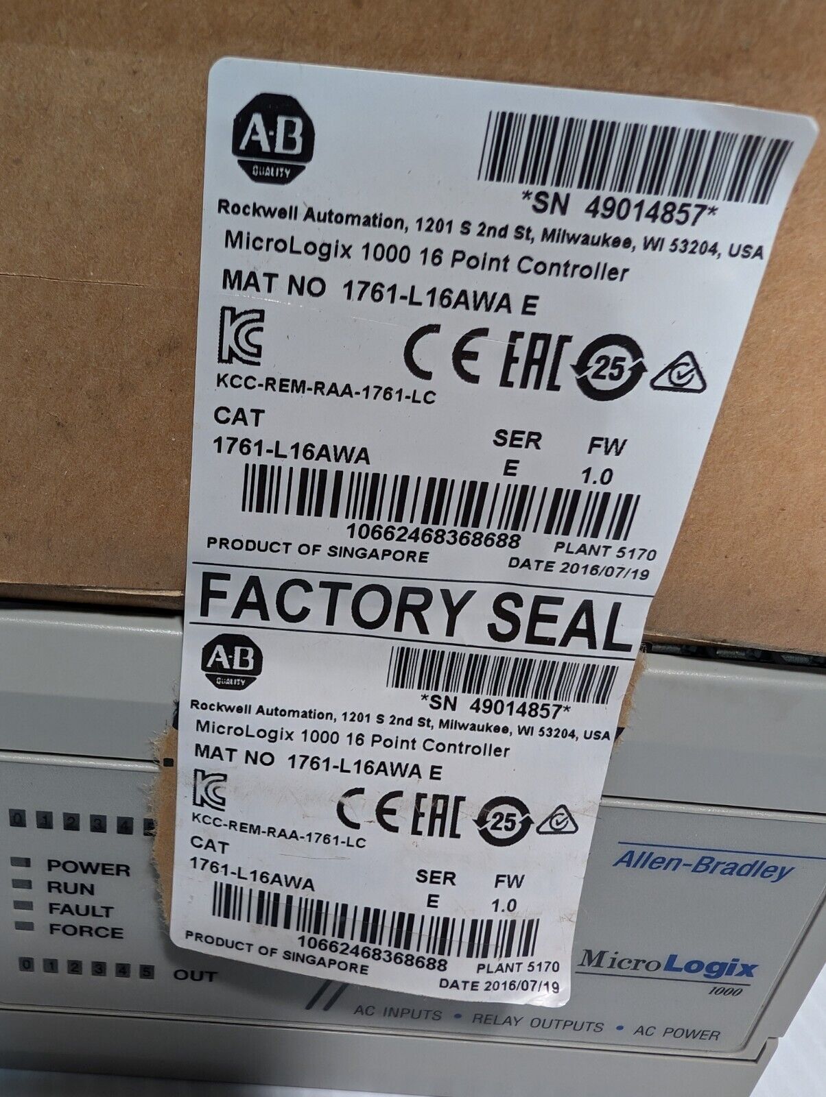 Allen Bradley 1761-L16AWA MicroLogix1000 16 Point PLC Controller - Free Shipping