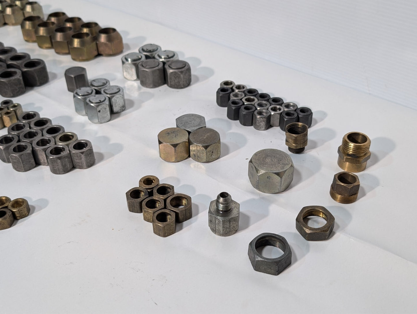 144 Assorted Adapters + Fittings, Hex Nut Lug Nut Bushing Pipe Threader
