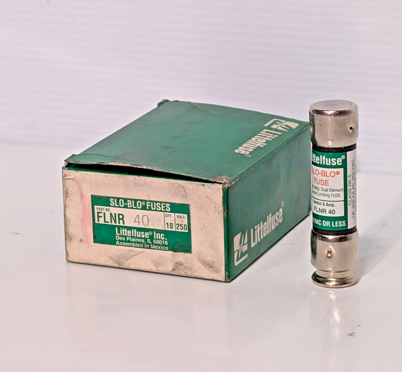 10 Count Box: Littelfuse FLNR 40, Slo-Blo Fuses, 250VAC, Class RK-5