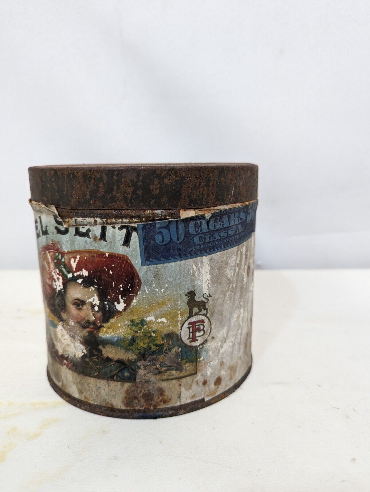 Vintage El Setti Round Cigar Advertising Tin 1926 5" tall x 5.5" dia. Rare