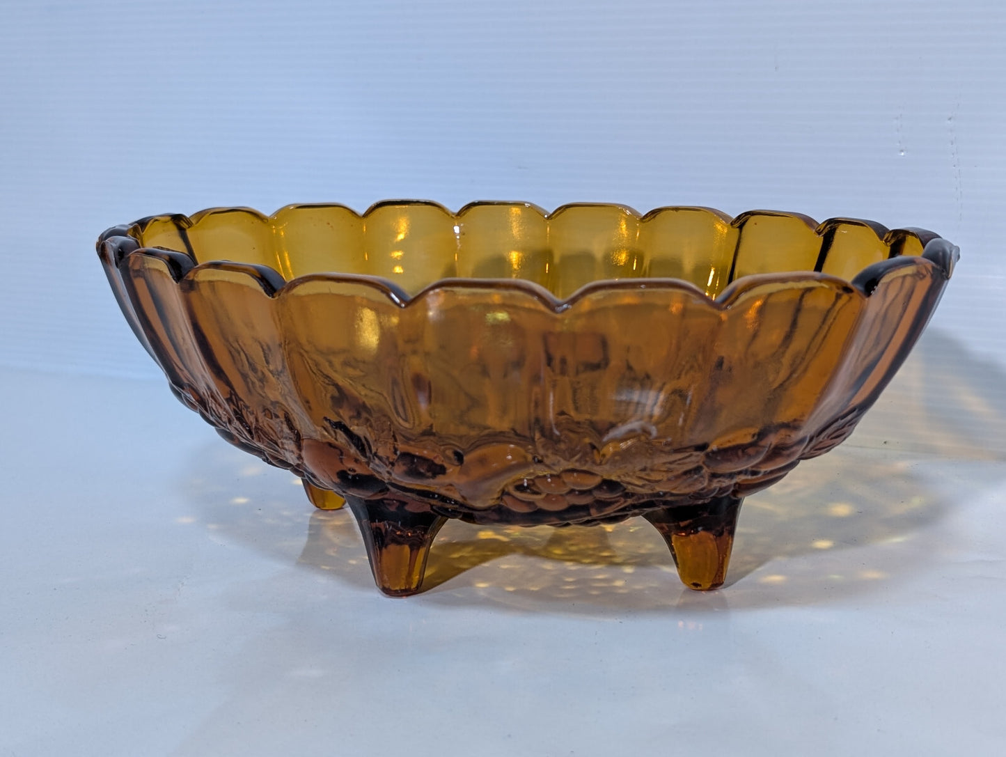 Vintage Antique Amber Gold Indiana Glass Scalloped Footed Fruit Bowl 12"