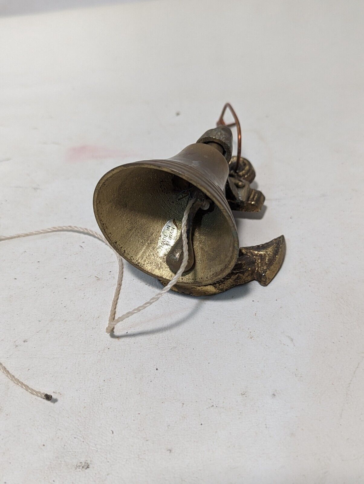 Vintage Brass Ship Anchor Bell w/ Rope Lanyard. 3.5"H x 2" Dia.