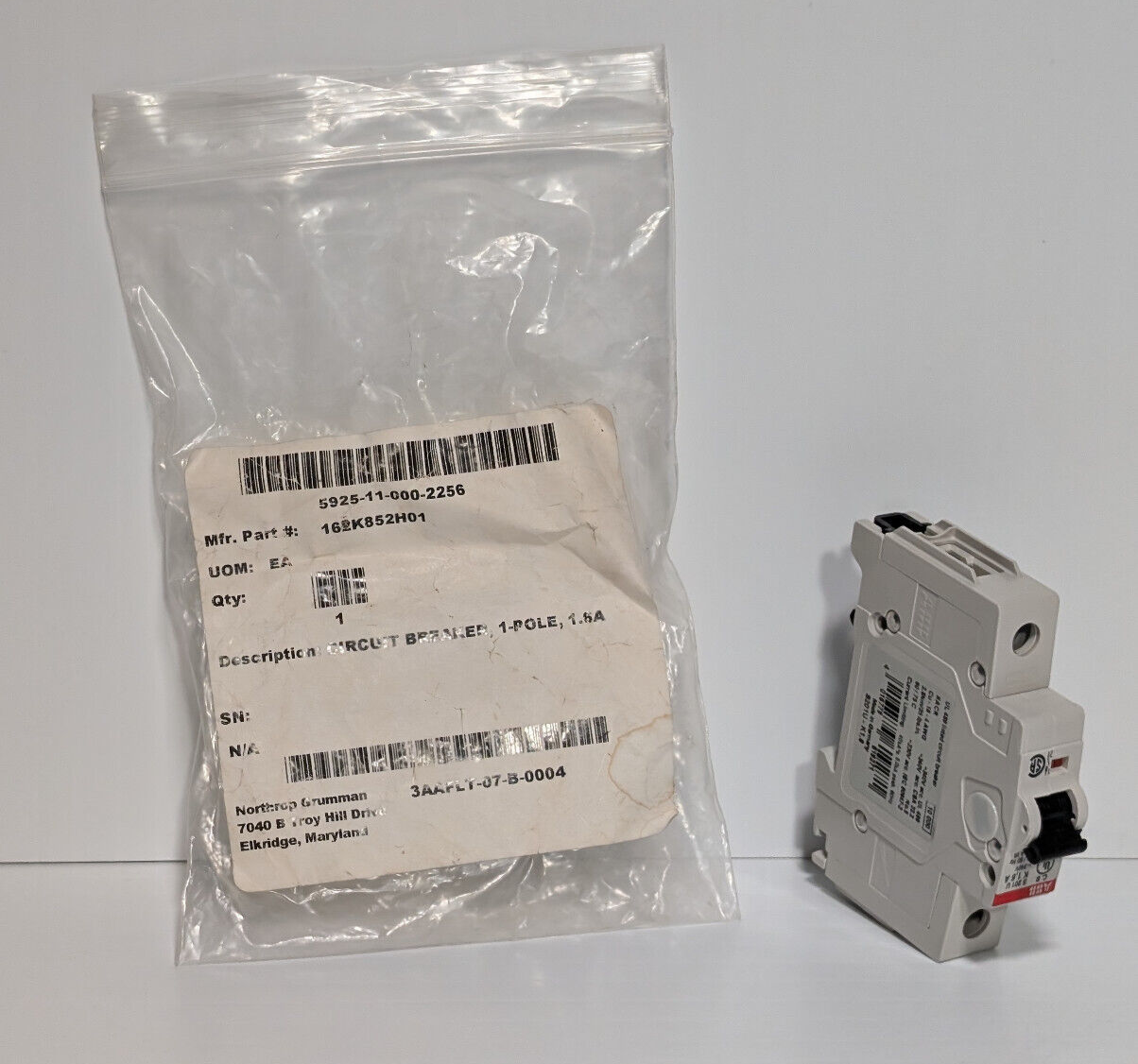 ABB S201U-K1,6 Circuit Breaker, 162K852H01, 1-Pole, 240 VAC, 50/60Hz, E212323