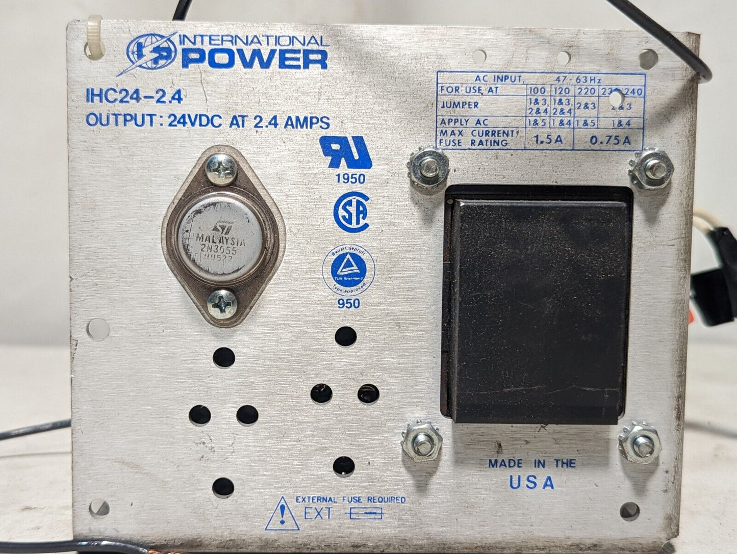 International Power IHC24-2.4 Power Supply AC 100-240 In, Output 24VDC, 2.4A