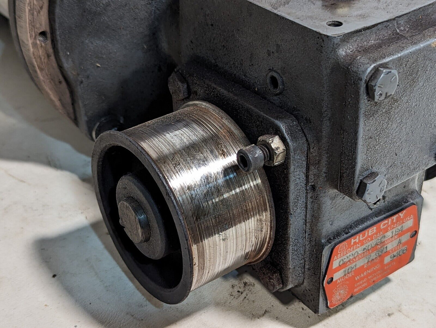Unknown DC motor with Hub City 184 speed reducer, maybe Fincor 5009324 variable