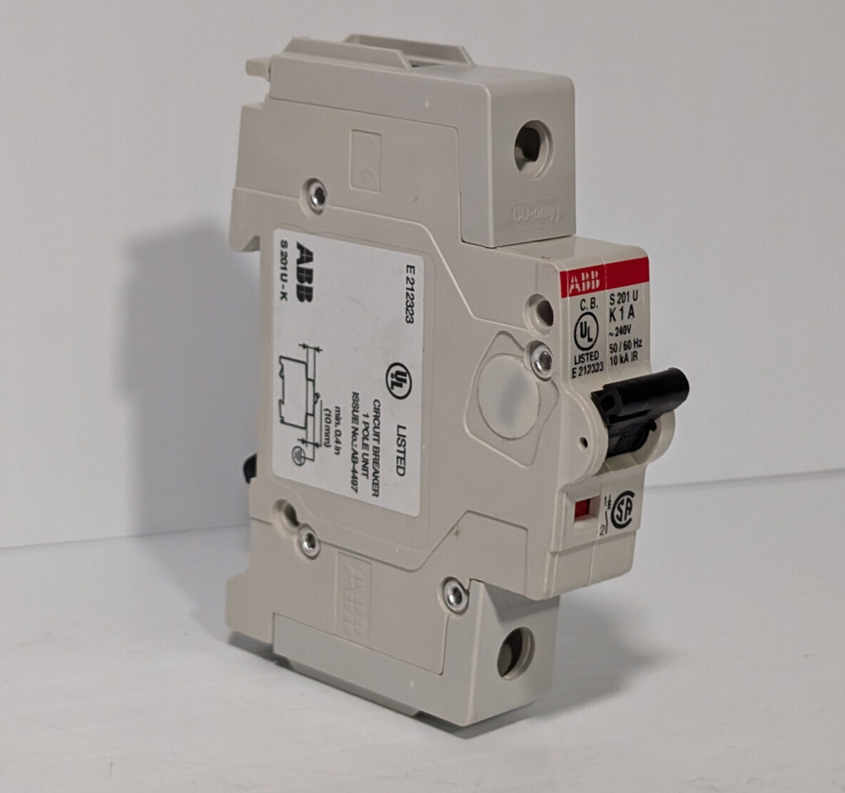ABB S201U-K1 Circuit Breaker, 1-Pole, 240 VAC, 1 A, Trip Curve K