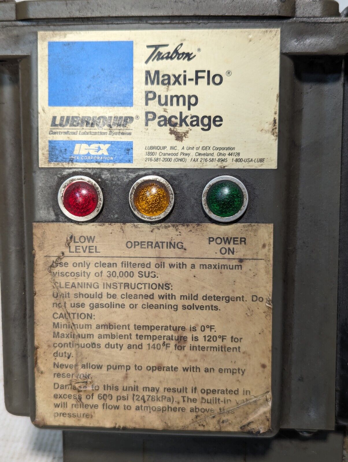 Trabon Lubriquip 521-500-430 Maxi-Flo Pump Package, 4 Pint Capacity, 600psi Max