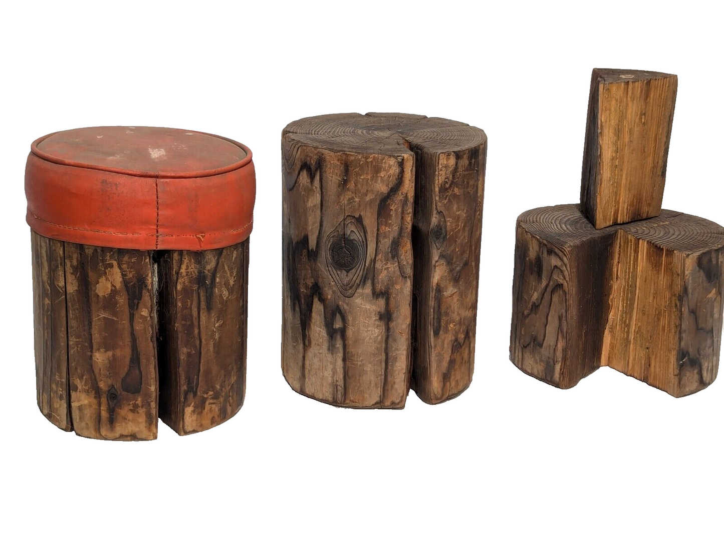 3 Piece Rustic Log Stools \ Tables, Beautifully Weathered - Free Shipping