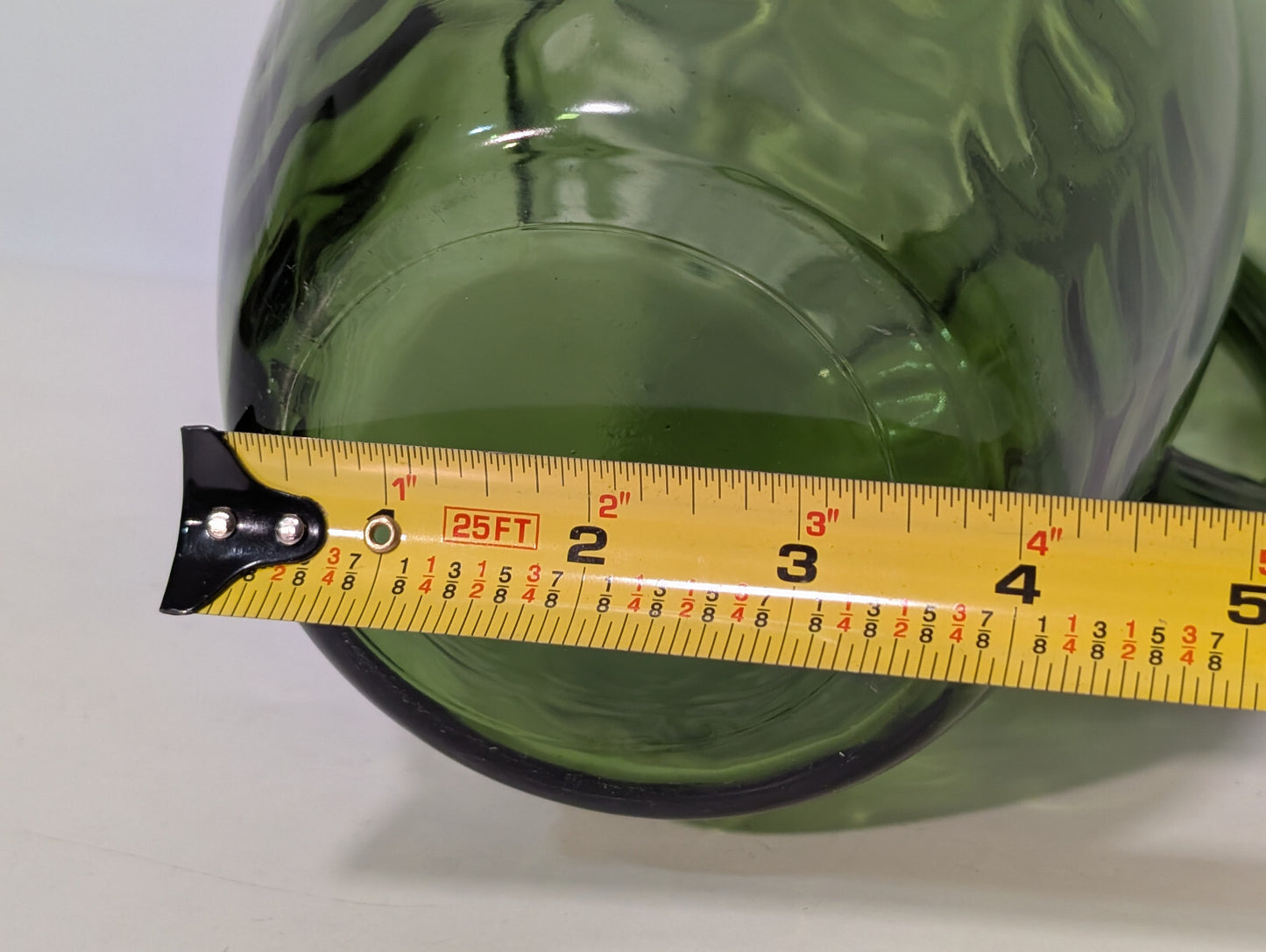 Vintage 1970s Olive Avocado Green Scale Textured Glass Water Pitcher 8" Tall