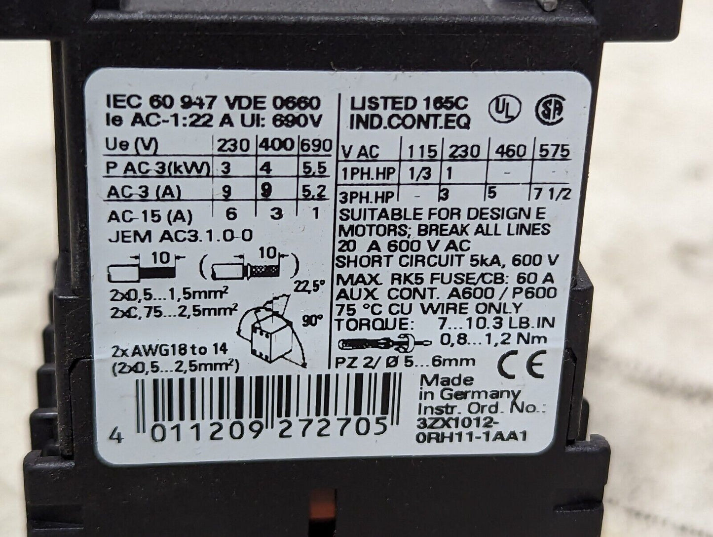 Siemens 3RT1016-1BB41 Control Contactor Relay - 24VDC