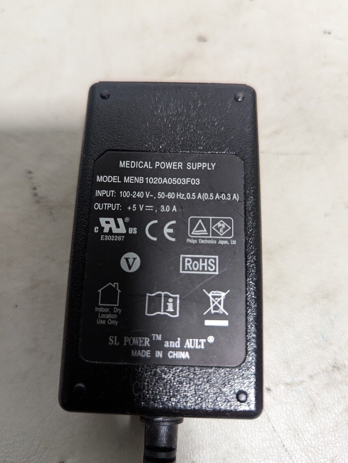 SL Power and AULT 1020A0503F03 Medical Power Supply, 5VDC@3A out, 100-240VAC in