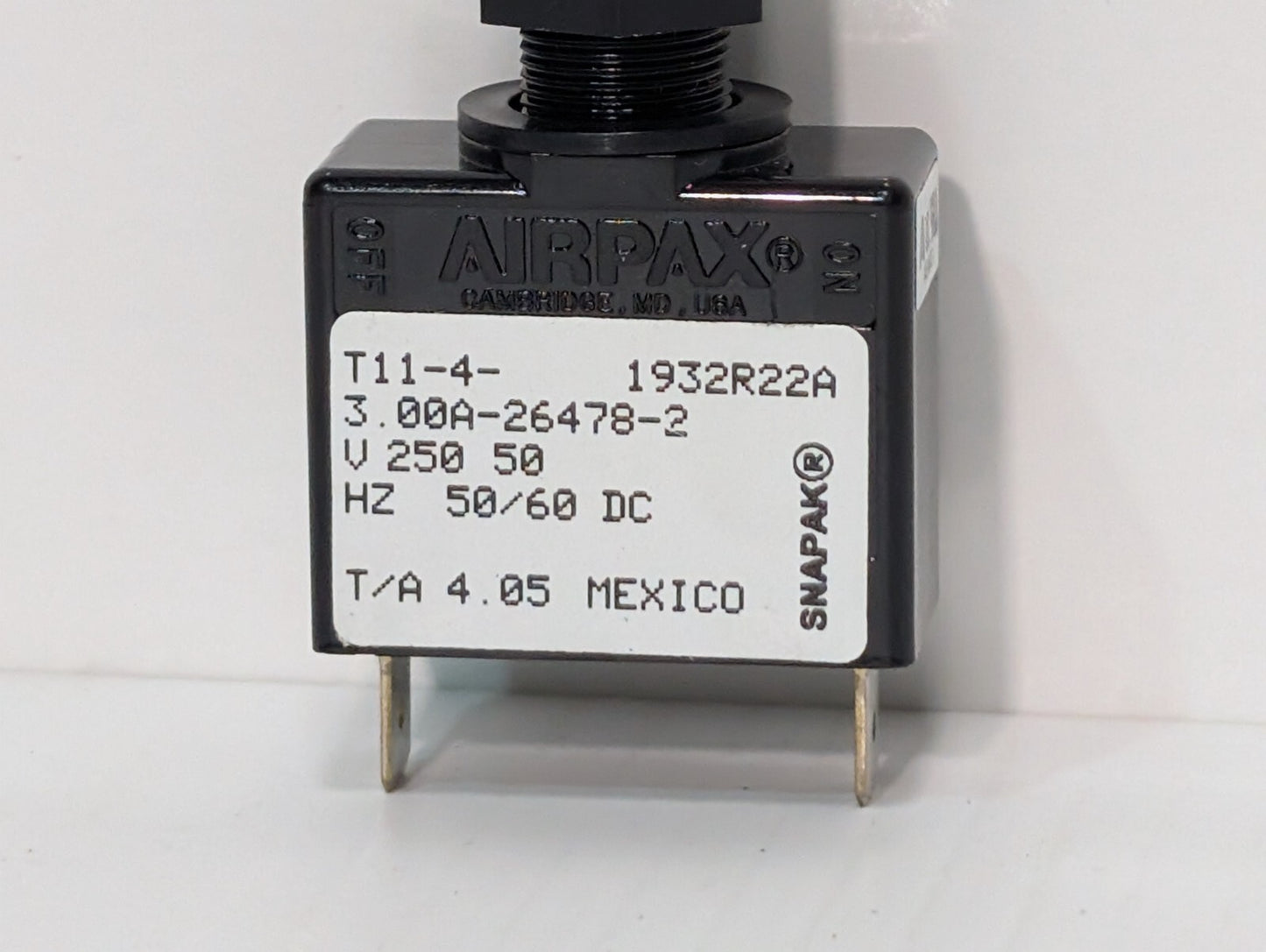 AIRPAX T11-4-3.00A-26478-2 Magnetic (Hydraulic Delay) Circuit Breaker, 3A, 1KA