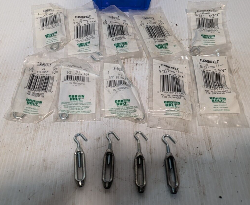 Lot of 14 Crown Bolt Eye/Hook Turnbuckle 5/32" 4-3/4" Zinc -Free Shipping