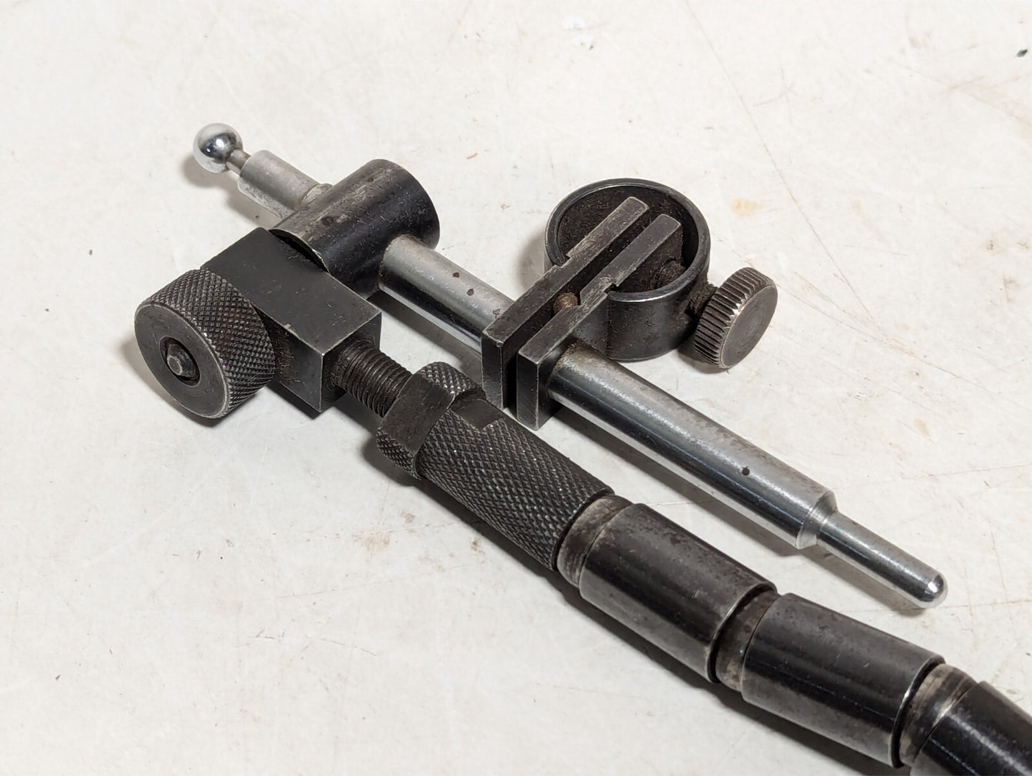Vintage articulating arm, 6 joints, 5.5 inches long, with mounts as shown