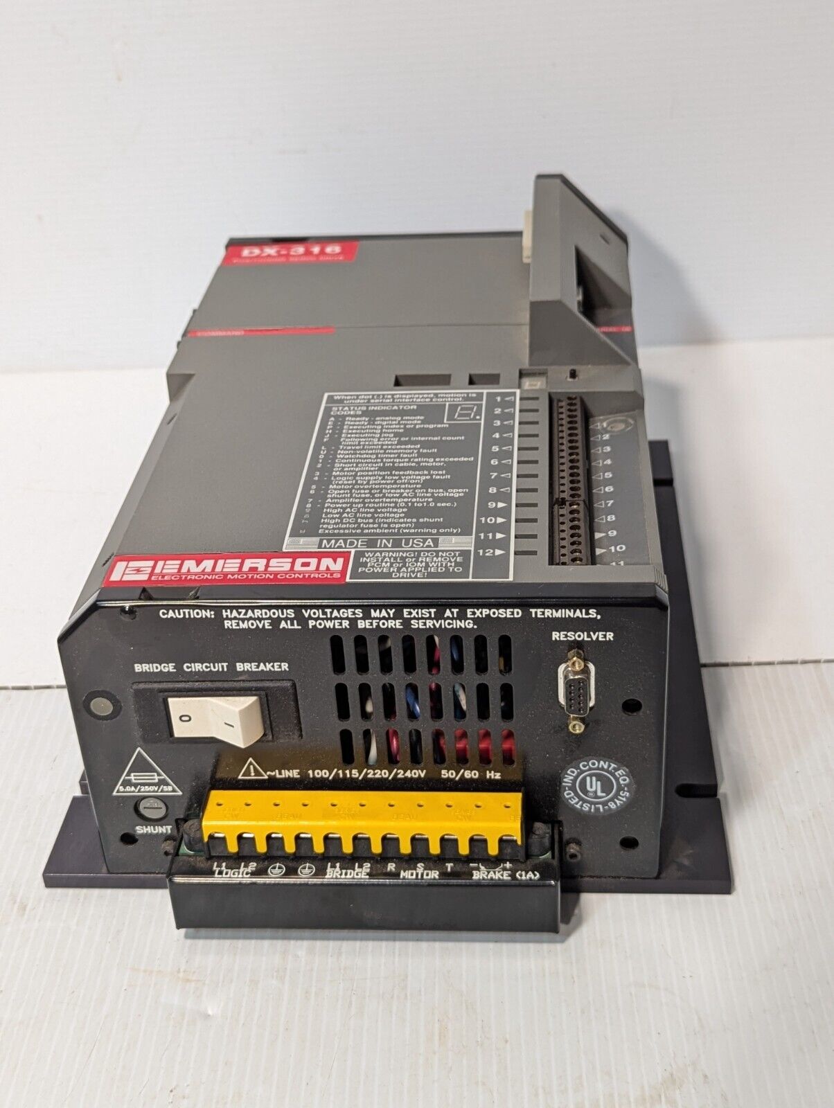Emerson DXA-316 motor control, positioning servo drive, 240VAC out, 16kHz, 4.0A
