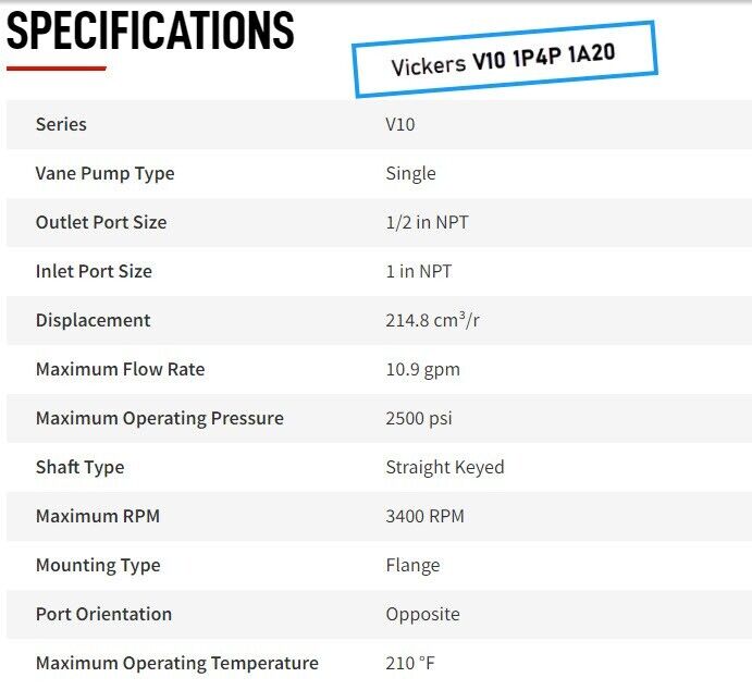 Vickers V10 1P4P 1A20 Hydraulic Vane Pump w\ Mounting Bracket - Free Shipping