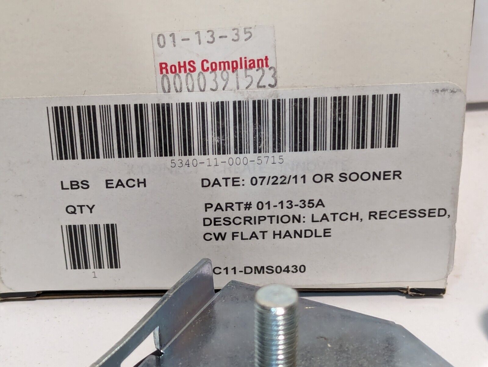 SouthCo 01-13-35A RoHS Compliant Latch Recessed CW Flat Handle - Free Shipping