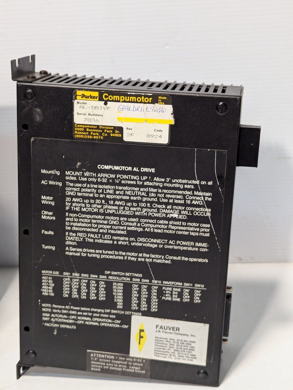 Parker AL-Drive Compumotor stepping motor drive, stepper, Rev. 2F -Free Shipping