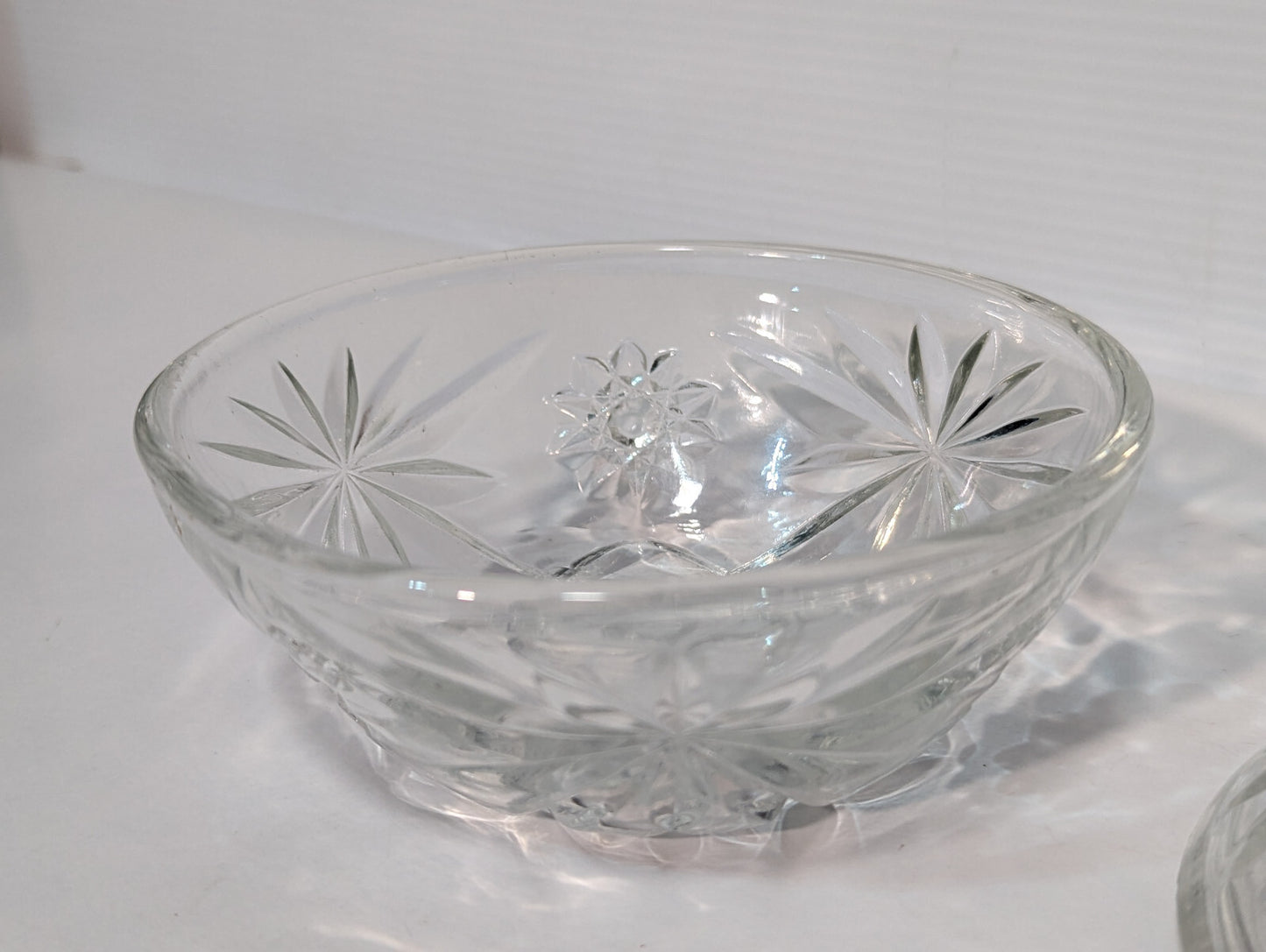 Vintage Antique Crystal Clear Glass Candy Dish, Snack Jar, Lid, Starburst Design
