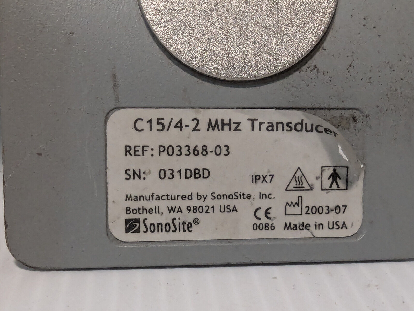 Sonosite C15/4-2MHz Ultrasound Transducer, PO3368-03, Mfr 2003, Free Shipping