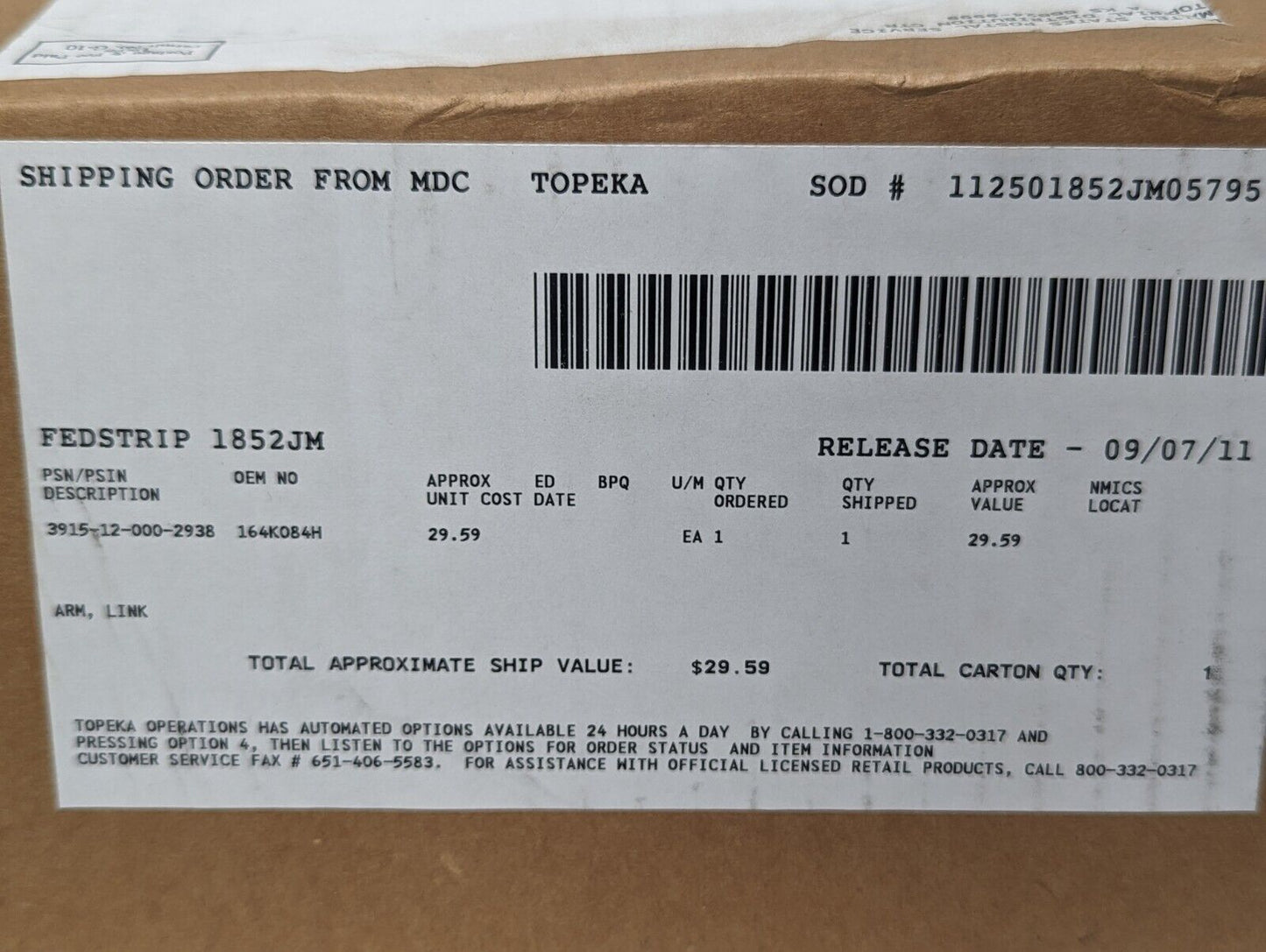 3915-12-000-2938 164K084H Link Arm - Free Shipping