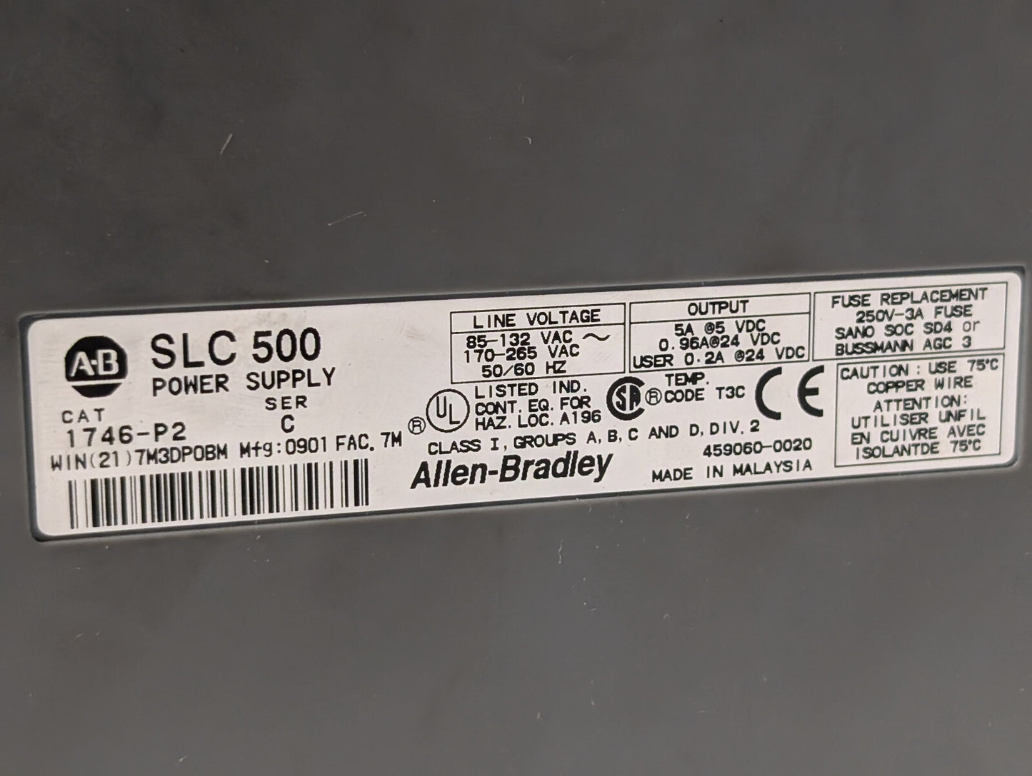 Allen Bradley 1746-A13 Chassis Rack, SLC500, 13-Slot; 1746-P2 SER C Power Supply