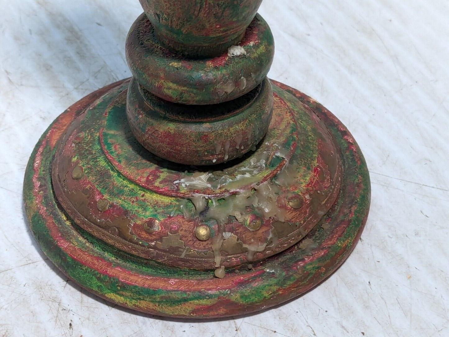 Wooden Carved Candle Holder Rustic Color Finish Vtg Candle Stand, 11"- Free Ship