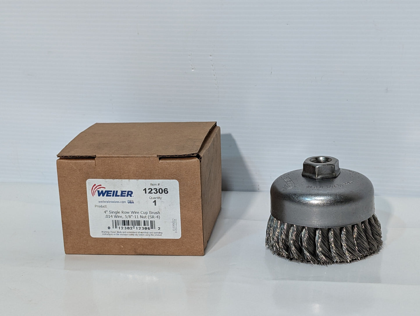 Weiler 12306 Single Row Wire Cup Brush, 4", .014 Wire, 5/8"-11 Nut, 10,200 RPM