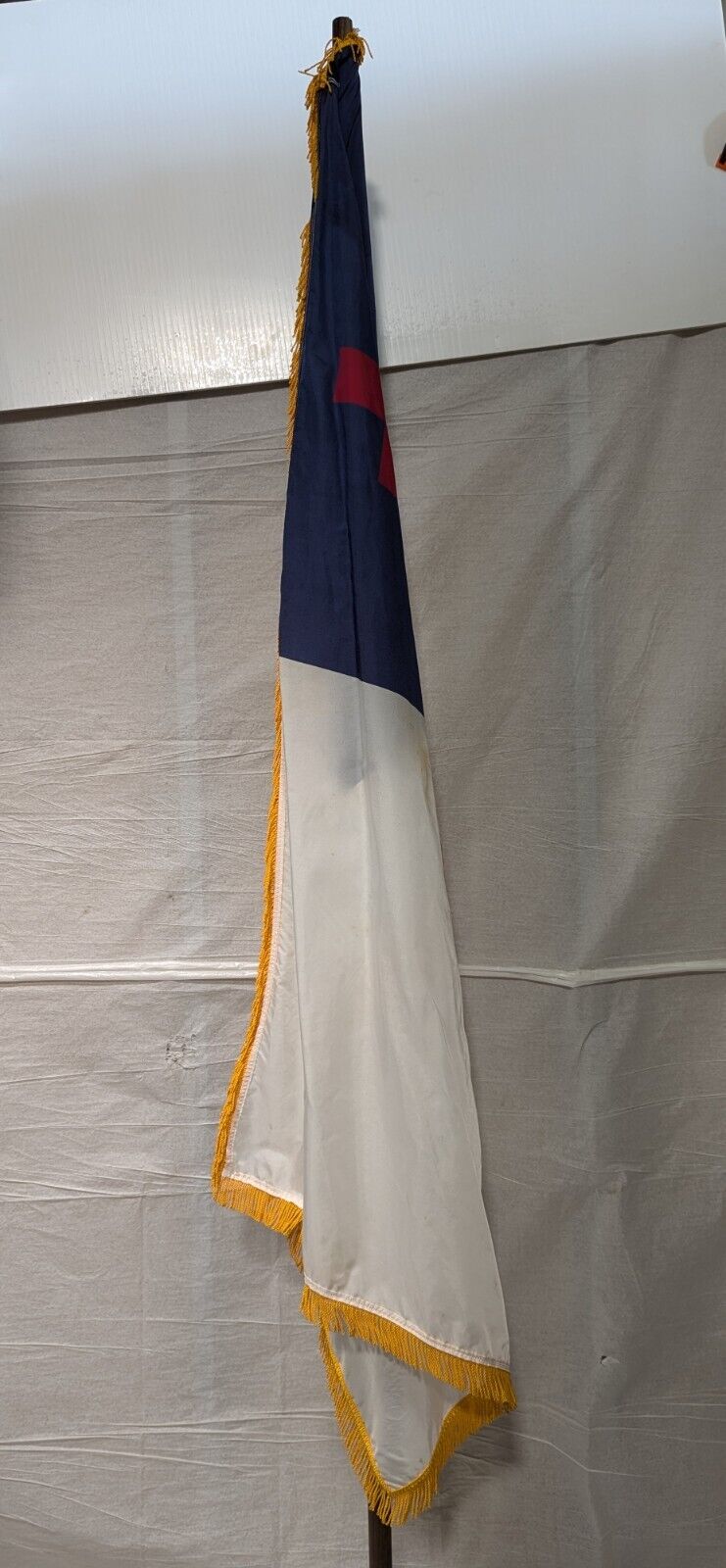 3' x 5' Indoor Christian Flag With Gold Fringe and Wooden Flag Pole 96" H