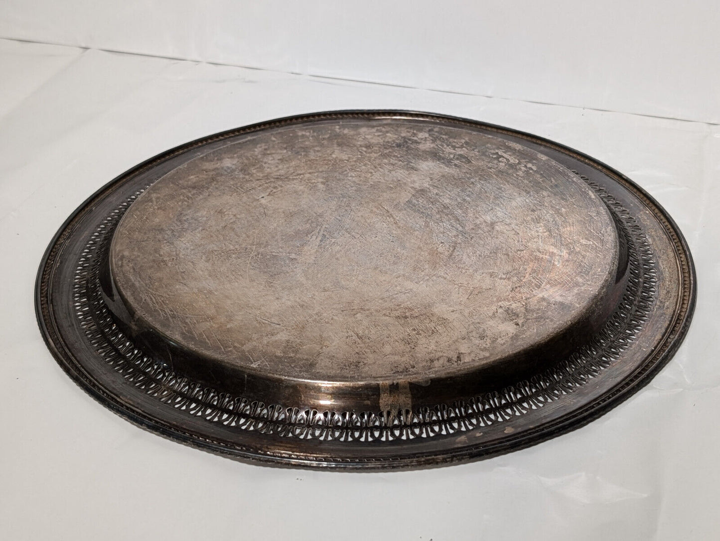 Vintage 15" Sterling Silver Plated Serving Platter, Tray, Victorian, Filagree