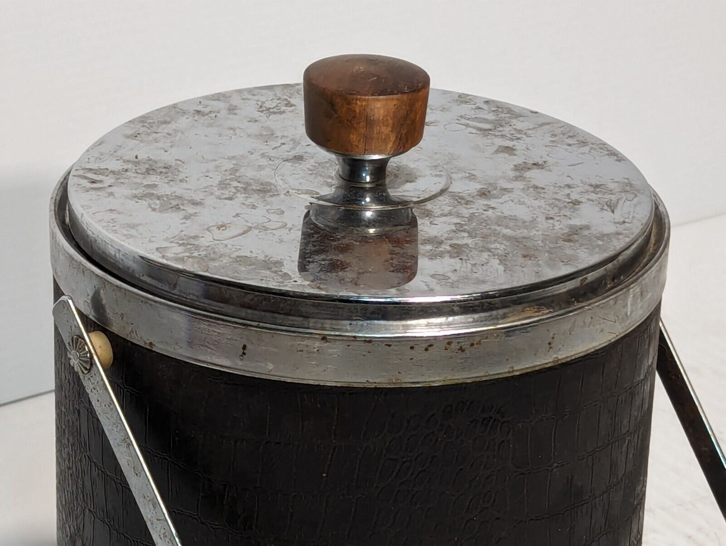 Vintage MCM KROMEX Chrome & Faux Alligator Leather Ice Bucket - Free Shipping