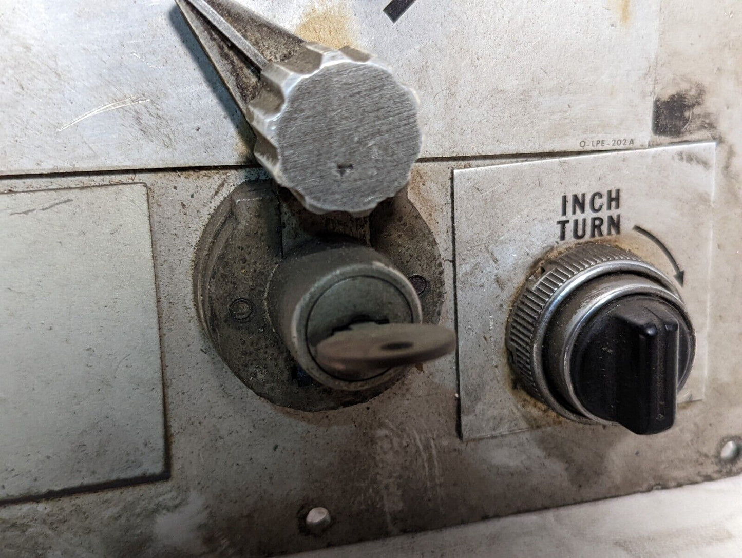 Motor control panel with pushbutton, rotary switches, indicator lights, keyed