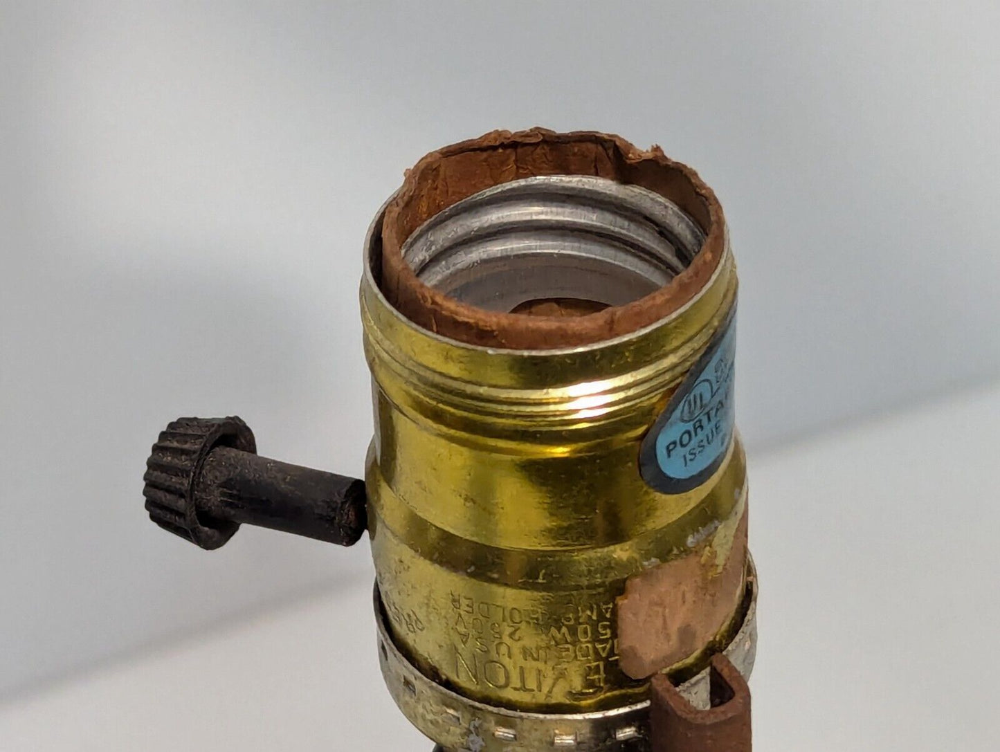 Antique Vintage lamp, Dark Blue, Brass furnishings, some scuffs - Free Shipping