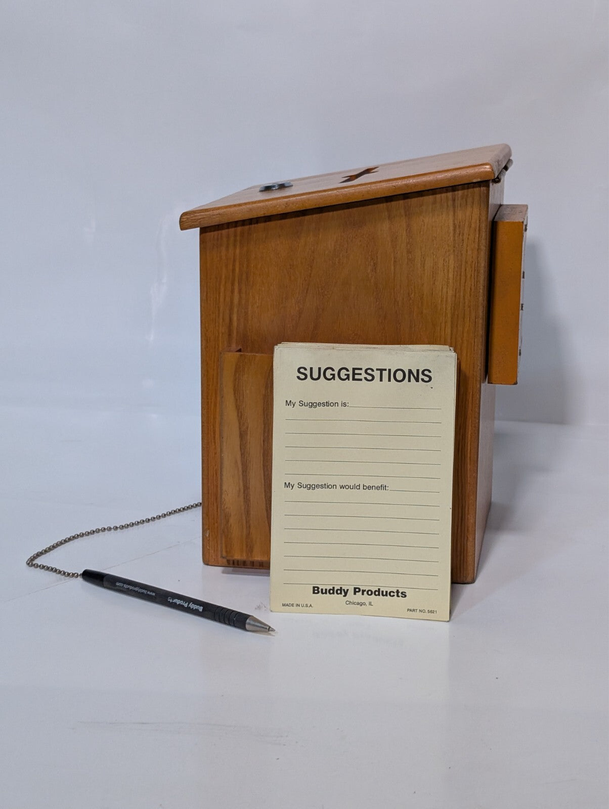 Wood Suggestion Donation Box with Lock Attached Pen 10" Charity Fundraising