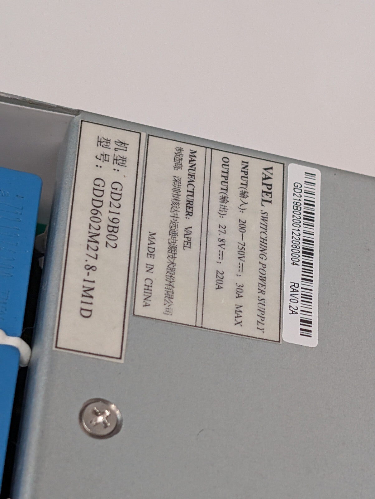 Vapel GD219B82 Switching Power Supply Assy, HFE80V-40 Relays -Parts orRepair-