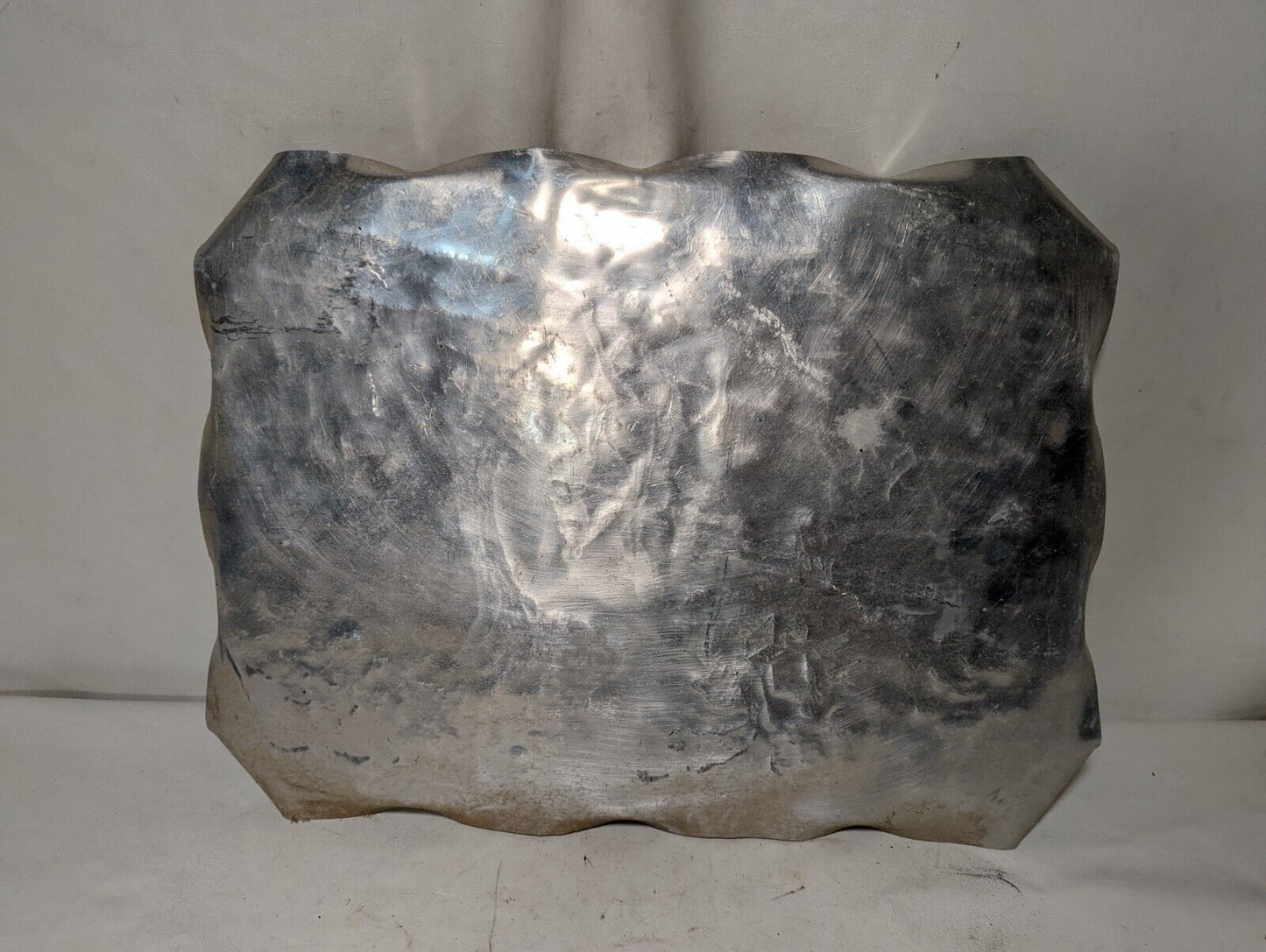 Handmade punched aluminum serving tray from 1951, horseback riding