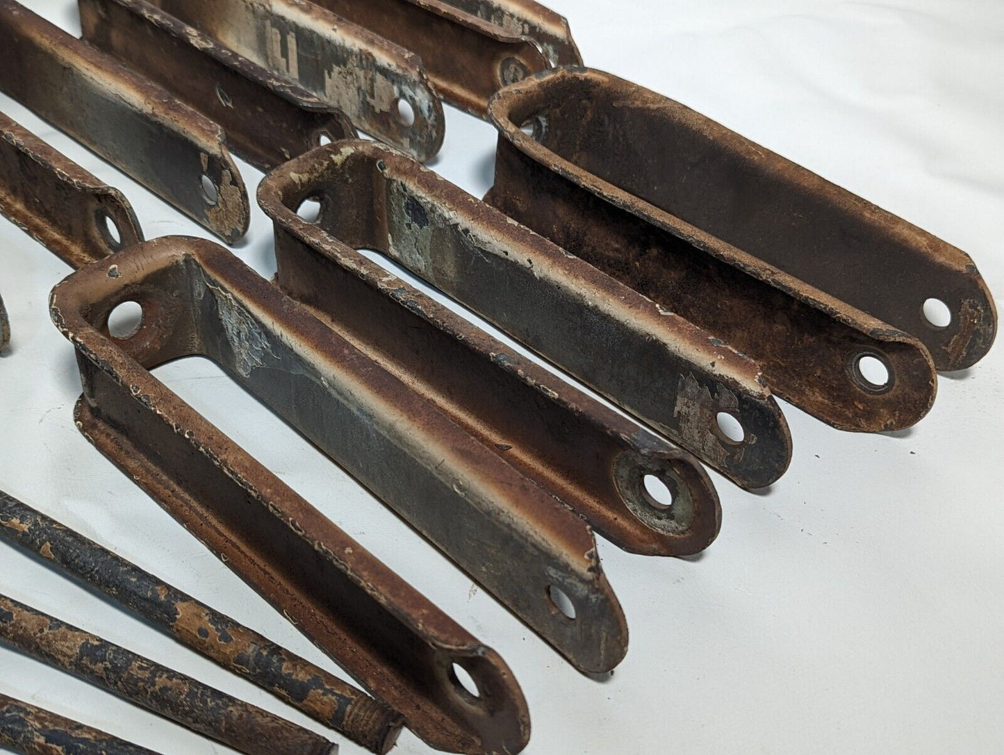 Lot of 8 U brackets with 5 pins, 4 sheared heads as pictured, shabby chic crafts