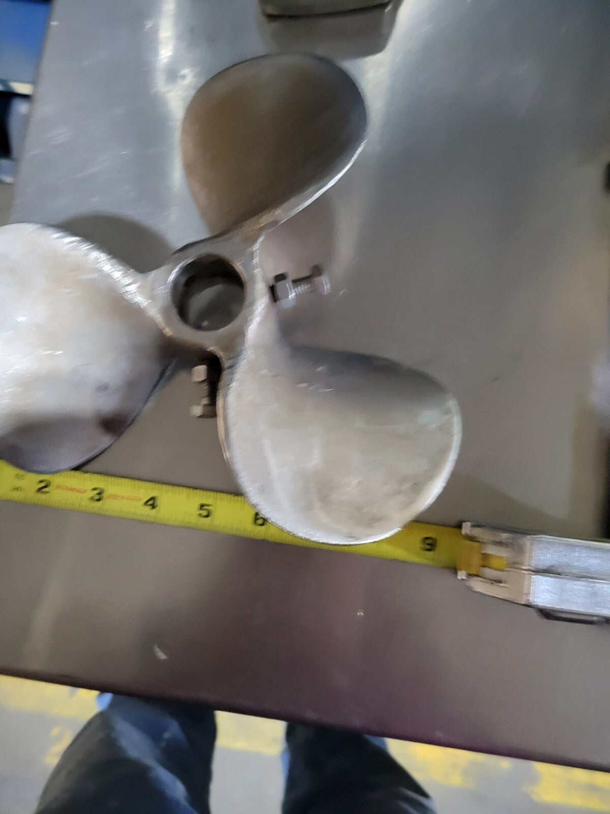 9" Mixing Propeller, 3 Blades, 9.4 Pitch, Steel, Two Set Bolts with Hex Heads