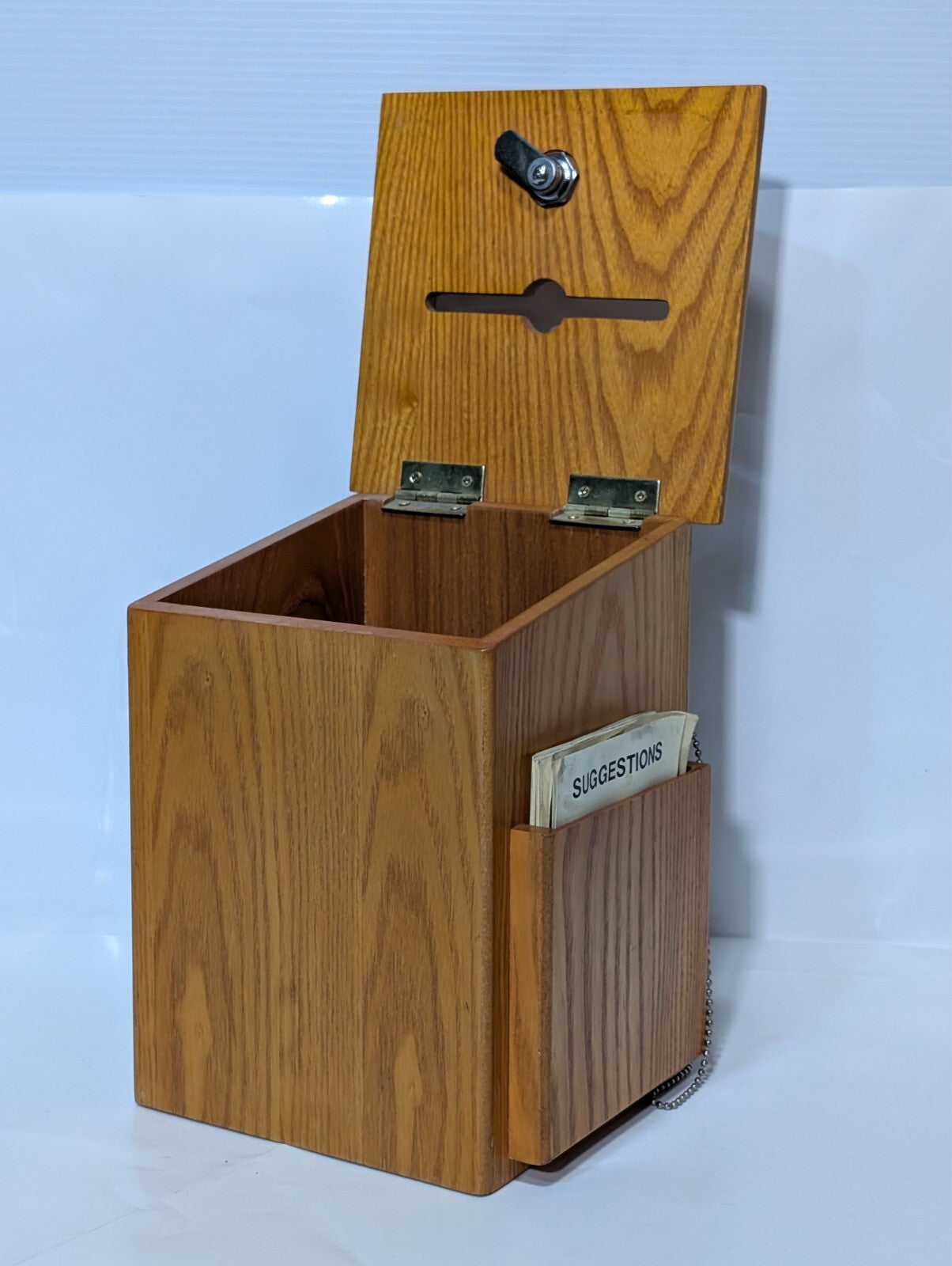 Wood Suggestion Donation Box with Lock Attached Pen 10" Charity Fundraising