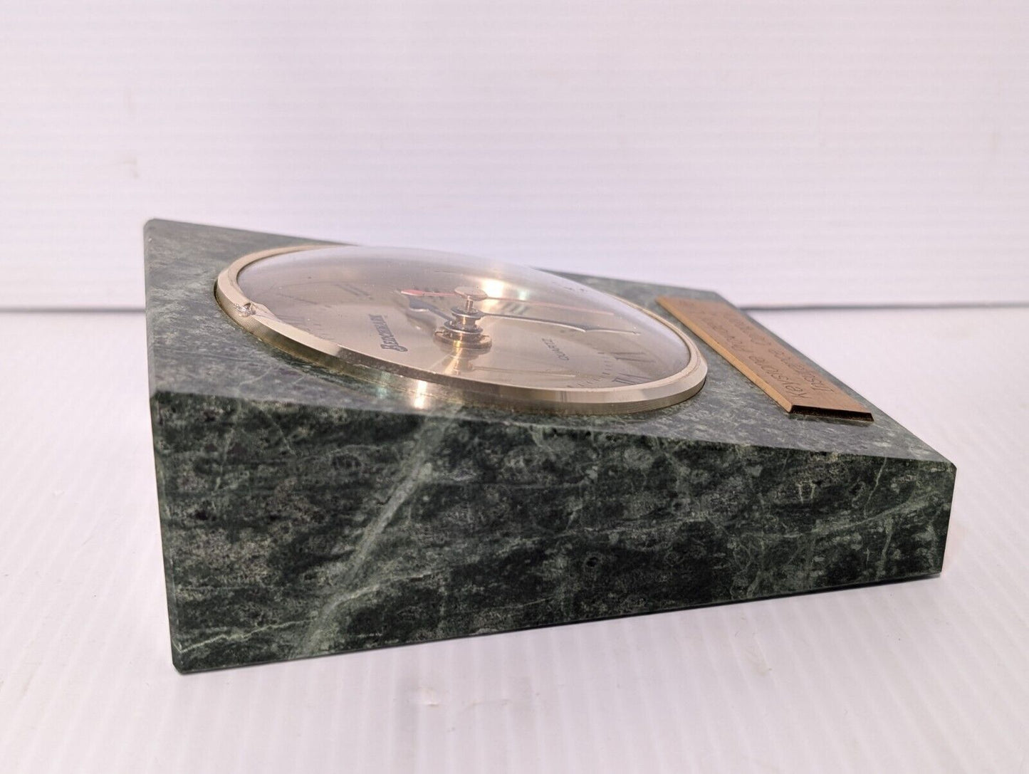 Vintage Benchmark Desk Clock in Green Granite, Keystone Provident- Free Shipping