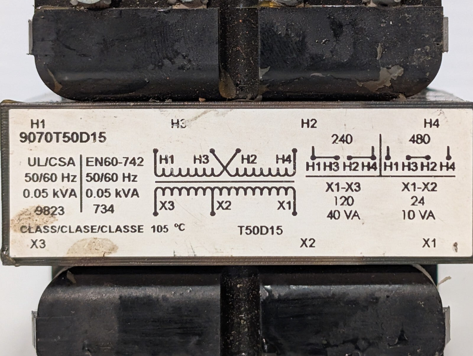 Square D 9070T50D15 Chassis Mount Control Transformer 24/115V, 25/120V, 50/60Hz