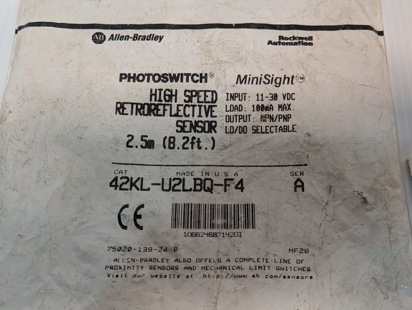 NOS Allen-Bradley 42KL-U2LBQ-F4 Series A Minisight Photoelectric Switch Sensor